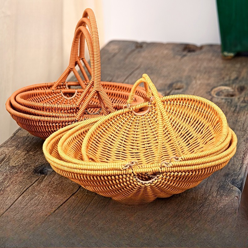 Food Snacks Basket - Plastic Imitation Rattan Woven Hand Basket